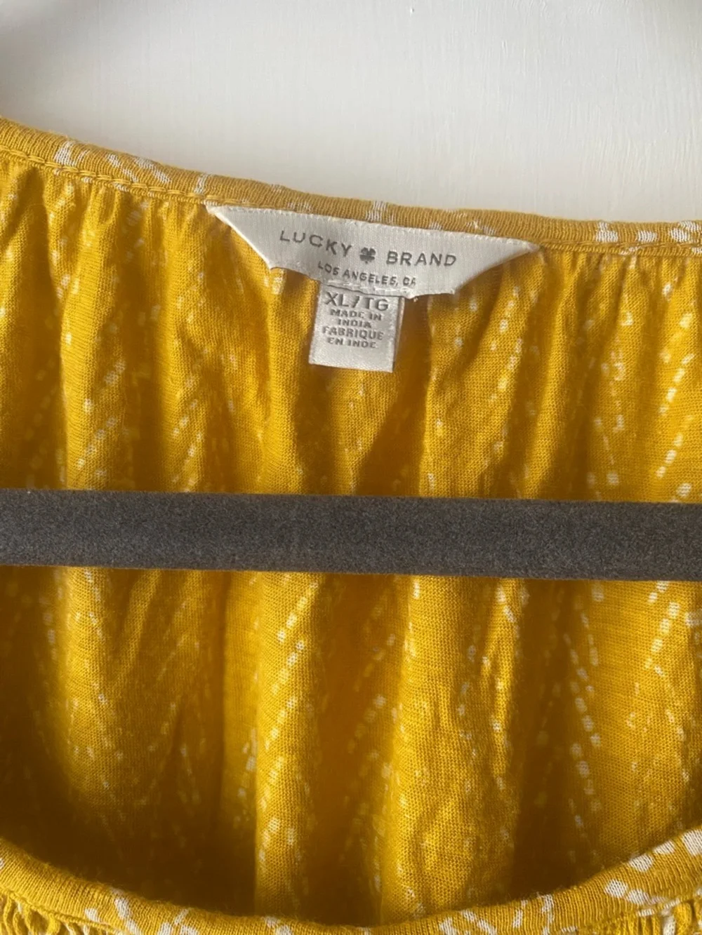 Lucky Brand mustard yellow white print swing top tee XL - Picture 2 of 5